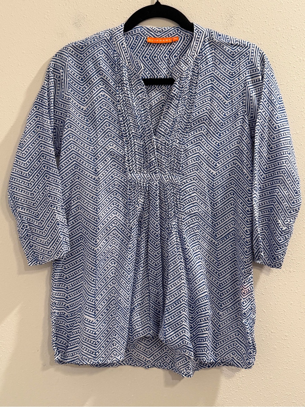 Oliphant Tuckernuck Size XS Geometric 3/4 Sleeve Tunic Blouse Cotton Boho